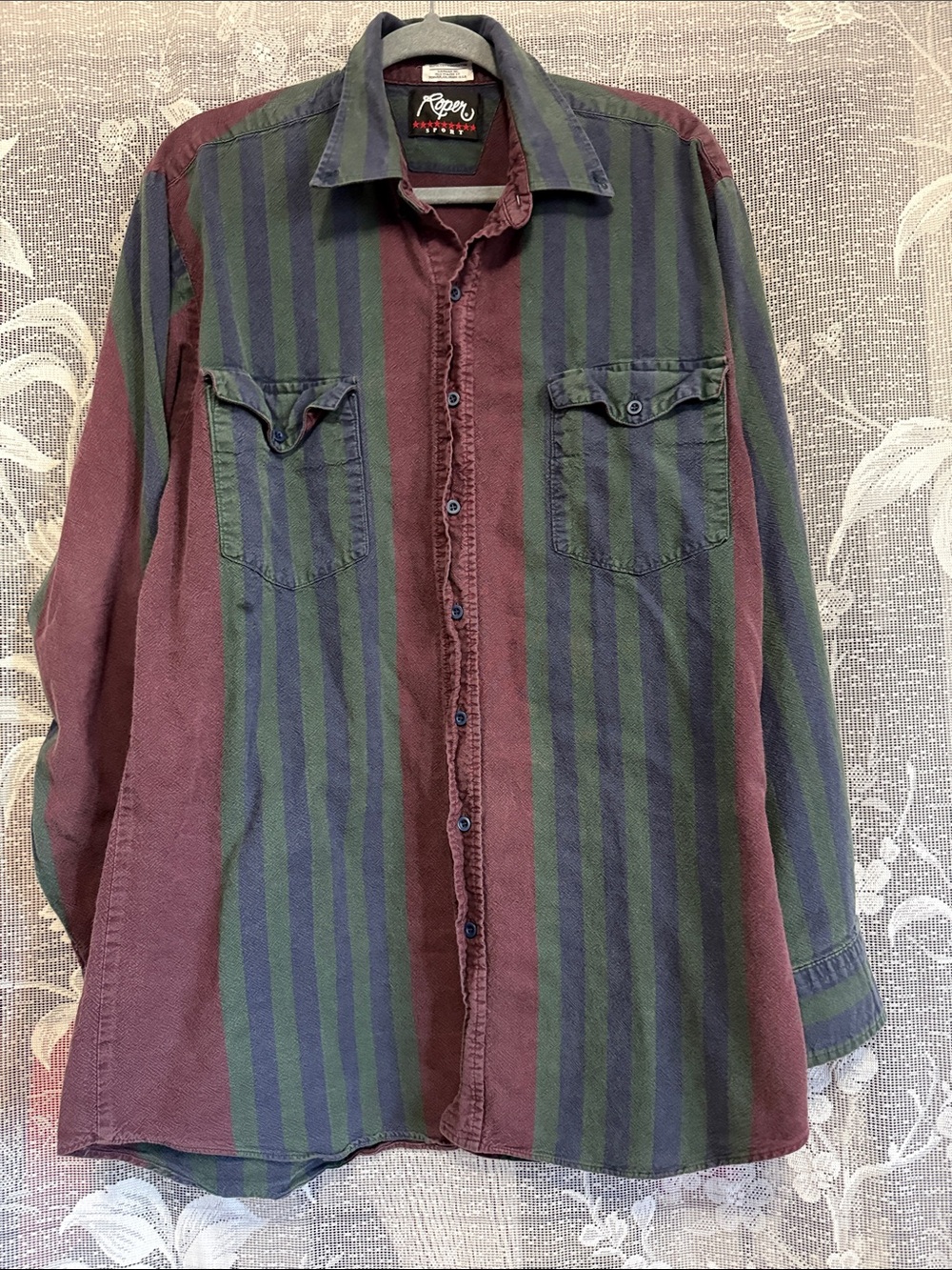 Vintage Roper Sport Striped Button Up Shirt M-L